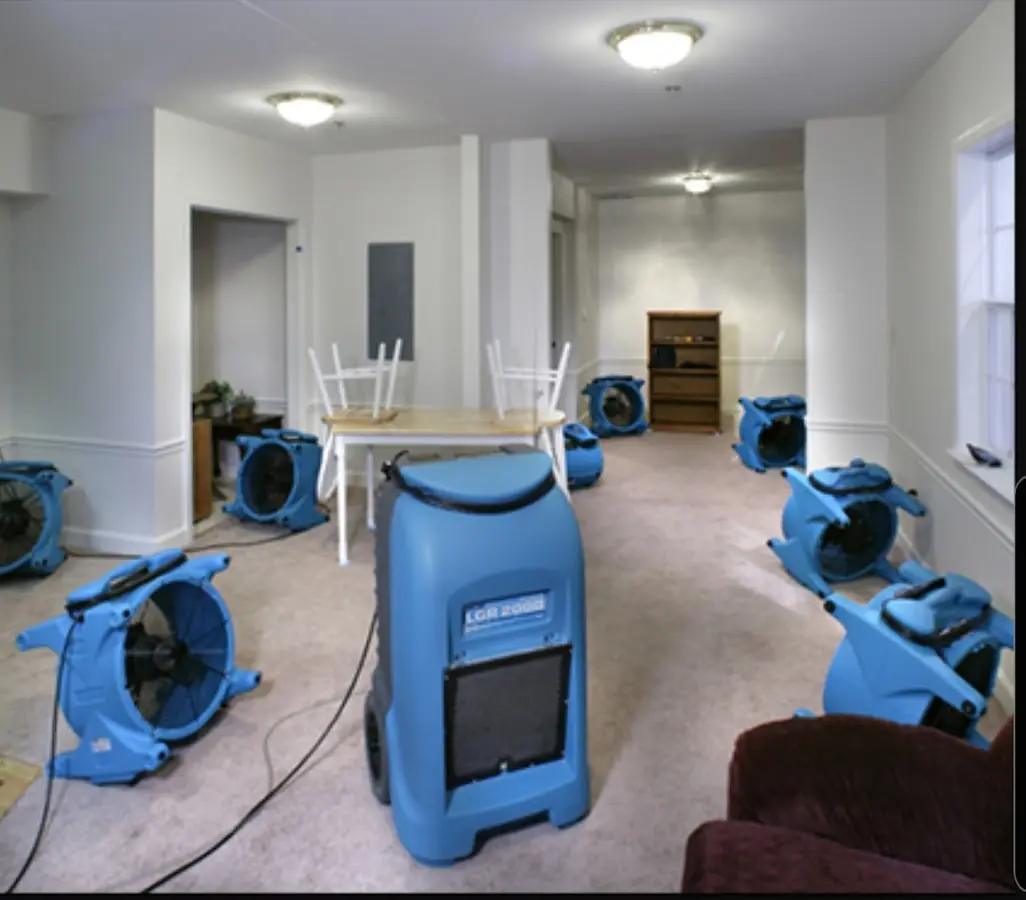Air movers and dehumidifier setup for Water Extraction & Removal in Pecan Grove