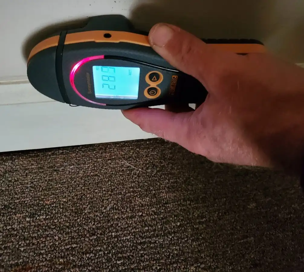 Moisture detection at baseboard during Sewage Cleanup & Sanitation in Pecan Grove